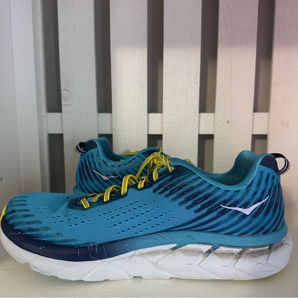 HOKA One One Running Shoes Blue Yellow Mens 12.5 Athletic Sneakers - Picture 7 of 14